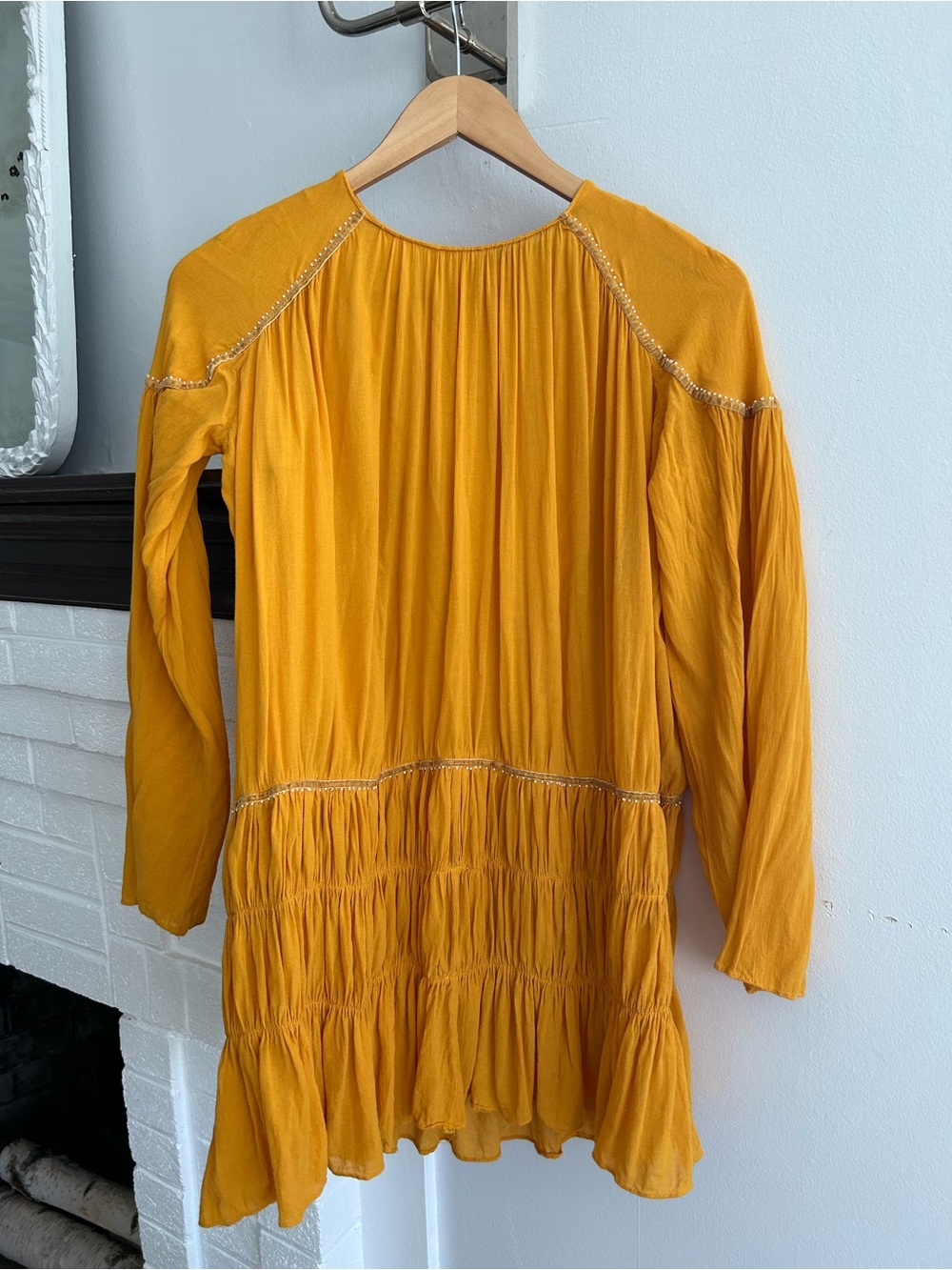 Zara Mustard Yellow Long Sleeve Tiered Dress